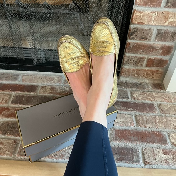 💗Louise Et Cie Gold Metallic Snake Embossed Leather Penny Loafers - size 9. - Picture 2 of 14